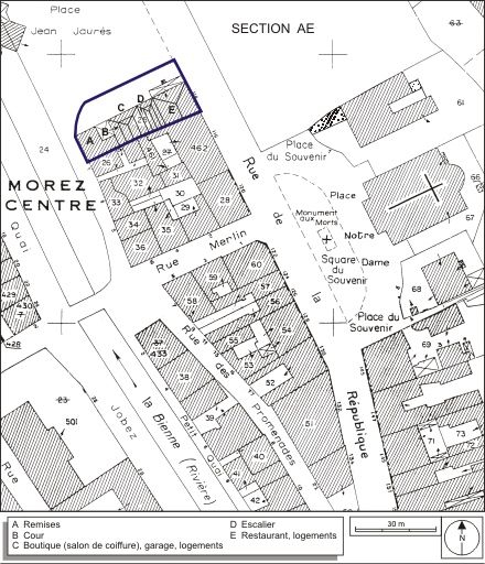 Plan-masse et de situation. Extrait du plan cadastral, 1980, section AI, échelle 1:1000. © André Céréza / Région Bourgogne-Franche-Comté, Inventaire du patrimoine - 2009 Plan-masse et de situation. Extrait du plan cadastral, 1980, section AI, échelle 1:1000. © André Céréza / Région Bourgogne-Franche-Comté, Inventaire du patrimoine - 2009