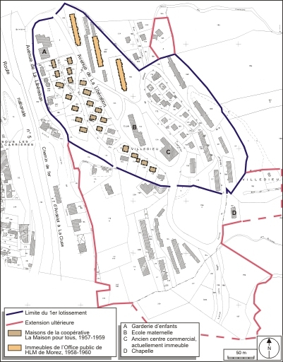 Plan-masse et de situation. Extrait du plan cadastral, 1980, section AD, échelle 1:1000 réduite à 1:3000. © André Céréza / Région Bourgogne-Franche-Comté, Inventaire du patrimoine - 2009