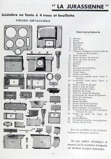 Pièces détachées de la cuisinière La Jurassienne. © Jérôme Mongreville / Région Bourgogne-Franche-Comté, Inventaire du patrimoine - 2009