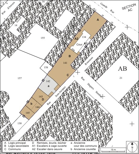 Plan masse et de situation. Extrait du plan cadastral, 1974, section AB. © André Céréza / Région Bourgogne-Franche-Comté, Inventaire du patrimoine - 2010