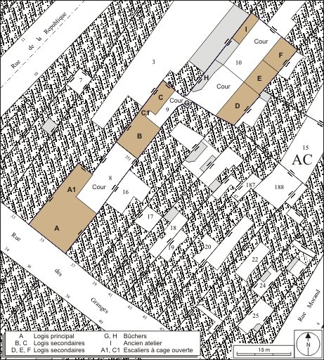 Plan masse et de situation. Extrait du plan cadastral, 1974, section AC. © André Céréza / Région Bourgogne-Franche-Comté, Inventaire du patrimoine - 2010