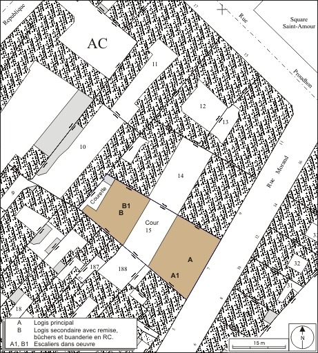 Plan masse et de situation. Extrait du plan cadastral, 1974, section AC. © André Céréza / Région Bourgogne-Franche-Comté, Inventaire du patrimoine - 2010