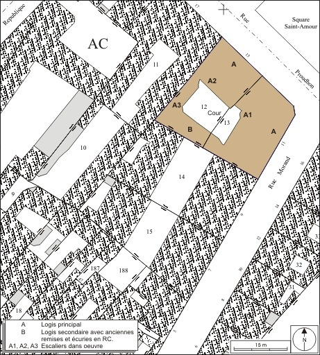 Plan masse et de situation. Extrait du plan cadastral, 1974, section AC. © André Céréza / Région Bourgogne-Franche-Comté, Inventaire du patrimoine - 2010