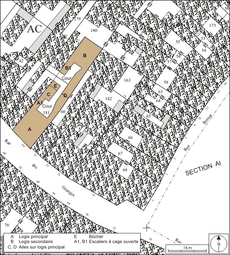 Plan masse et de situation. Extrait du plan cadastral, 1974, section AC. © André Céréza / Région Bourgogne-Franche-Comté, Inventaire du patrimoine - 2010