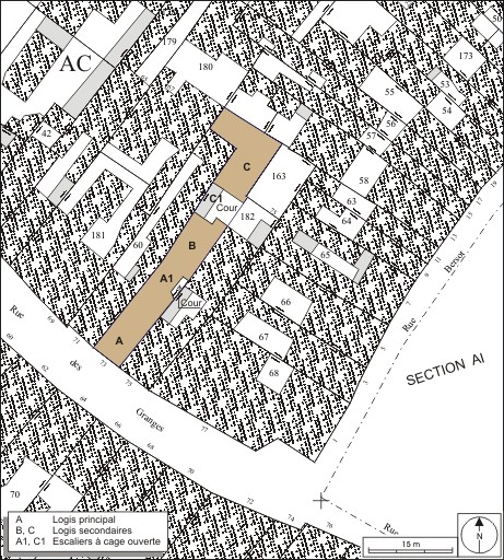 Plan masse et de situation. Extrait du plan cadastral, 1974, section AC. © André Céréza / Région Bourgogne-Franche-Comté, Inventaire du patrimoine - 2010