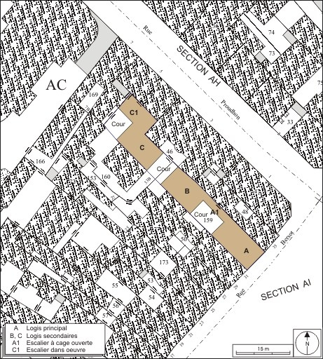 Plan masse et de situation. Extrait du plan cadastral, 1974, section AC. © André Céréza / Région Bourgogne-Franche-Comté, Inventaire du patrimoine - 2010