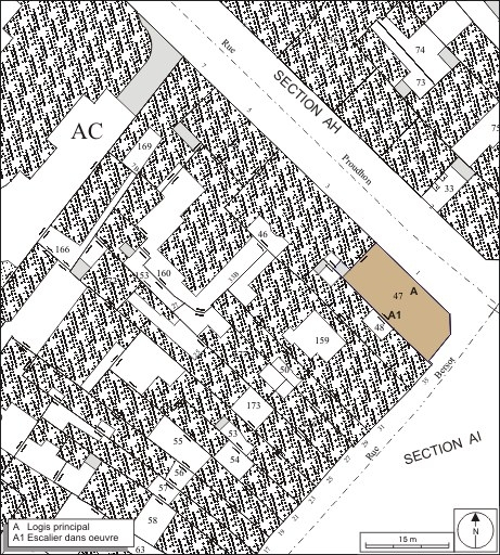 Plan masse et de situation. Extrait du plan cadastral, 1974, section AC. © André Céréza / Région Bourgogne-Franche-Comté, Inventaire du patrimoine - 2010