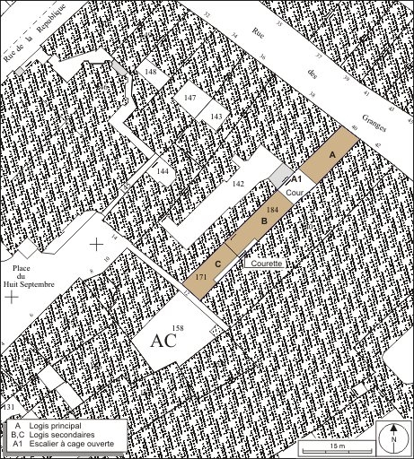 Plan masse et de situation. Extrait du plan cadastral, 1974, section AC. © André Céréza / Région Bourgogne-Franche-Comté, Inventaire du patrimoine - 2010