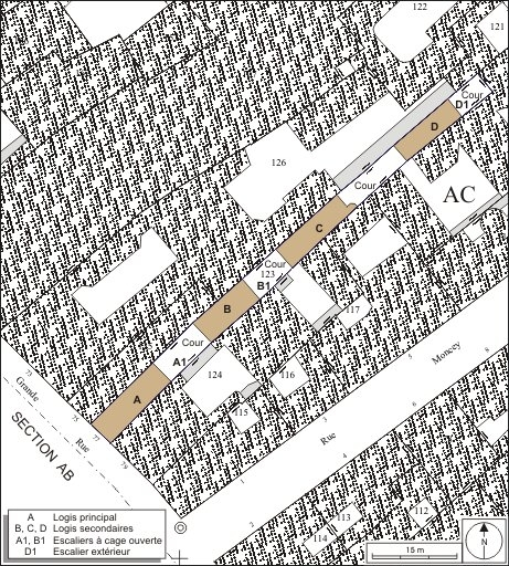 Plan masse et de situation. Extrait du plan cadastral, 1974, section AC. © André Céréza / Région Bourgogne-Franche-Comté, Inventaire du patrimoine - 2010