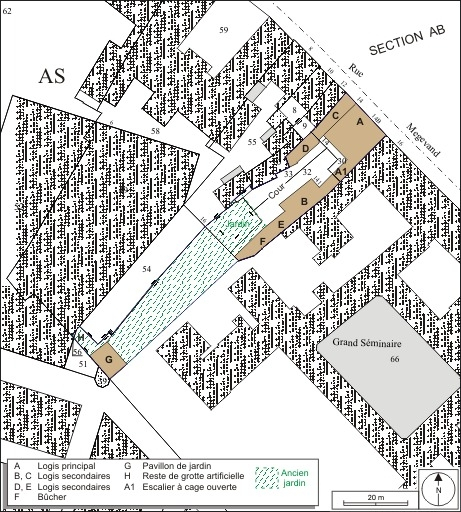 Plan masse et de situation. Extrait du plan cadastral, 1974, section AS. © André Céréza / Région Bourgogne-Franche-Comté, Inventaire du patrimoine - 2010