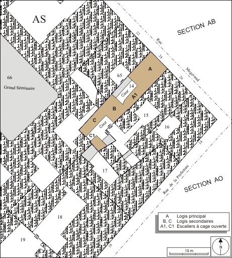 Plan masse et de situation. Extrait du plan cadastral, 1974, section AS. © André Céréza / Région Bourgogne-Franche-Comté, Inventaire du patrimoine - 2010