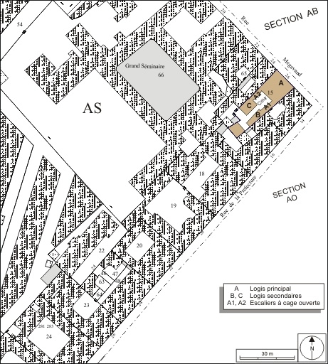 Plan masse et de situation. Extrait du plan cadastral, 1974, section AS. © André Céréza / Région Bourgogne-Franche-Comté, Inventaire du patrimoine - 2010