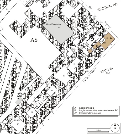 Plan masse et de situation. Extrait du plan cadastral, 1974, section AS. © André Céréza / Région Bourgogne-Franche-Comté, Inventaire du patrimoine - 2010