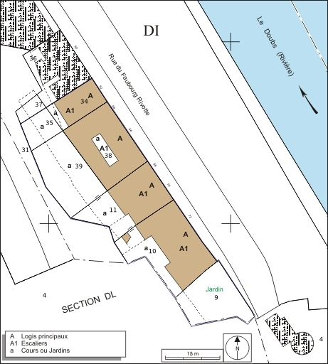 Plan masse et de situation. Extrait du plan cadastral, 1974, section DI. © André Céréza / Région Bourgogne-Franche-Comté, Inventaire du patrimoine - 2010