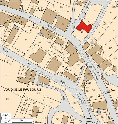 Plan masse et de situation. Extrait du plan cadastral, 2008, section AB, échelle 1:1 000. © André Céréza / Région Bourgogne-Franche-Comté, Inventaire du patrimoine - 2010