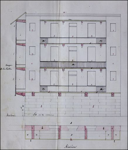 Projet à discuter relatif à la forme qu'il convient d'adopter pour l'établissement de galeries et de latrines dans les façades des maisons de la rue des Promenades du côté de la rivière, 1849. © Yves Sancey, Vital Ponard / Région Bourgogne-Franche-Comté, Inventaire du patrimoine - 2010