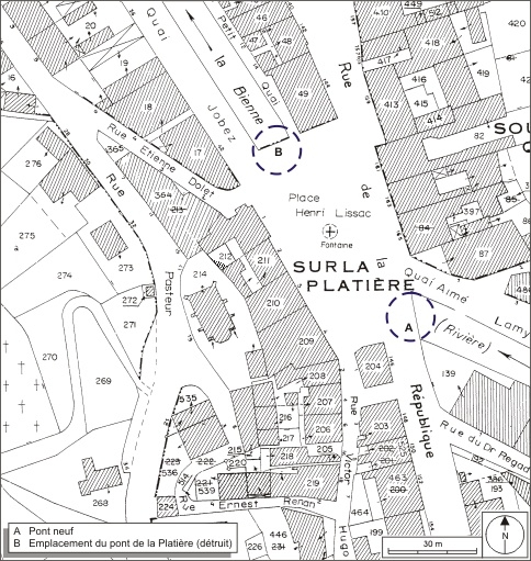 Plan de situation. Extrait du plan cadastral, 1980, section AI, échelle 1:1000. © André Céréza / Région Bourgogne-Franche-Comté, Inventaire du patrimoine - 2010