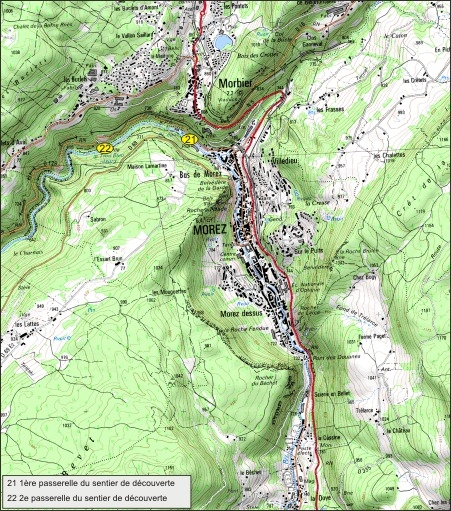 Carte de localisation des passerelles du sentier de découverte. Carte topographique, IGN, 2008, dalle F088-2180-L2E, échelle 1:25 000. SCAN 25 © IGN - 2008, Licence n° 2008CISE29-68. © André Céréza / Région Bourgogne-Franche-Comté, Inventaire du patrimoine - 2010 Carte de localisation des passerelles du sentier de découverte. Carte topographique, IGN, 2008, dalle F088-2180-L2E, échelle 1:25 000. SCAN 25 © IGN - 2008, Licence n° 2008CISE29-68. © André Céréza / Région Bourgogne-Franche-Comté, Inventaire du patrimoine - 2010