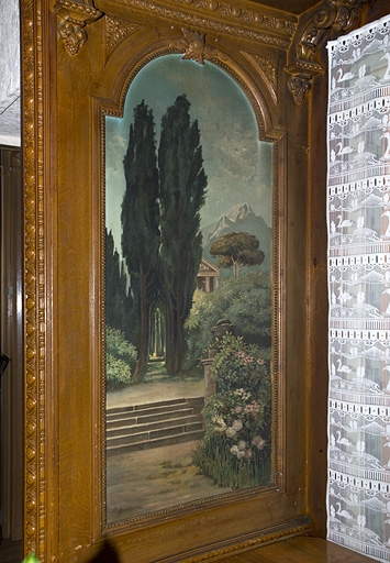 Salon : peinture sur l'ébrasement gauche de la fenêtre. © Yves Sancey / Région Bourgogne-Franche-Comté, Inventaire du patrimoine - 2010