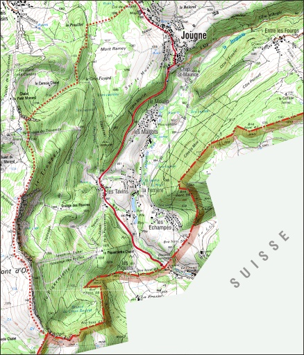 Carte des limites de la commune, partie sud. © André Céréza / SCAN 25  IGN - 2008, Licence n° 2008CISE29-68 - 2011