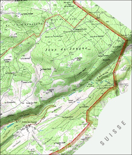 Carte des limites de la commune, partie est. © André Céréza / SCAN 25  IGN - 2008, Licence n° 2008CISE29-68 - 2011