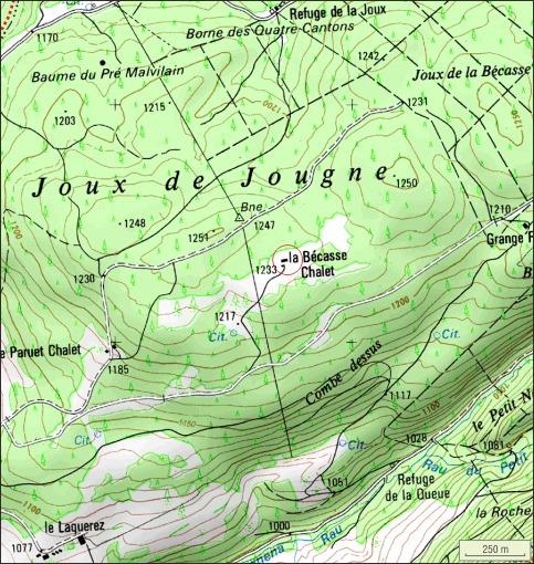 Carte de localisatoin. Extrait de la carte IGN, échelle 1/12 500 ; SCAN 25 (c) IGN - 2008, Licence n° 2008CISE29-68. © André Céréza / Région Bourgogne-Franche-Comté, Inventaire du patrimoine - 2011