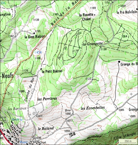 Carte de localisation. Extrait de la carte IGN, échelle 1/12 500 ; SCAN 25 (c) IGN - 2008, Licence n° 2008CISE29-68. © André Céréza / Région Bourgogne-Franche-Comté, Inventaire du patrimoine - 2011
