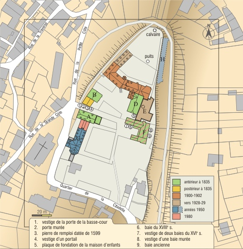 Plan d'ensemble du site de l'ancien couvent de cordeliers. © André Céréza / Région Bourgogne-Franche-Comté, Inventaire du patrimoine - 2011