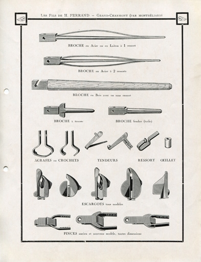 Broches, agrafes, tendeurs, ressorts, oeillets, escargots, pinces. © Raphaël  Favereaux (reproduction) / Région Bourgogne-Franche-Comté, Inventaire du patrimoine - 2012