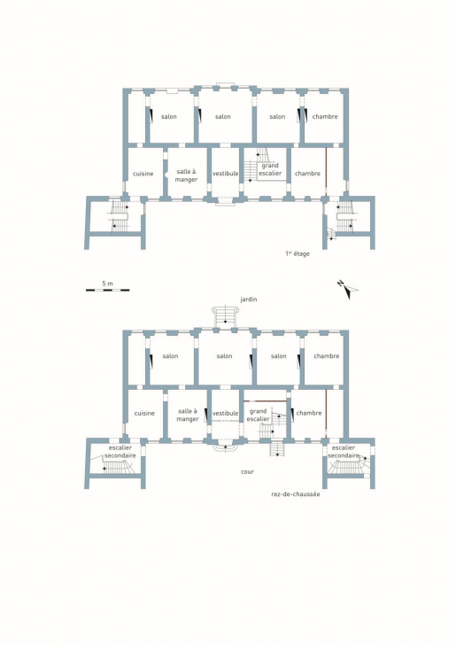 Restitution de la distribution du rez-de-chaussée et du premier étage. © Mathias Papigny / Région Bourgogne-Franche-Comté, Inventaire du patrimoine - 2013