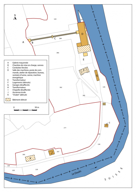 Plan-masse et de situation. Extrait du plan cadastral, 2012, section H. © Mathias Papigny / Région Bourgogne-Franche-Comté, Inventaire du patrimoine - 2013 Plan-masse et de situation. Extrait du plan cadastral, 2012, section H. © Mathias Papigny / Région Bourgogne-Franche-Comté, Inventaire du patrimoine - 2013