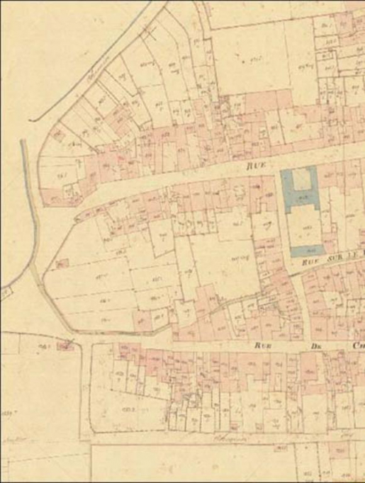 Partie nord de la ville basse sur le cadastre de 1837 (feuille de section F2) © Sabrina Dalibard / Archives départementales de la Haute-Saône - 2013