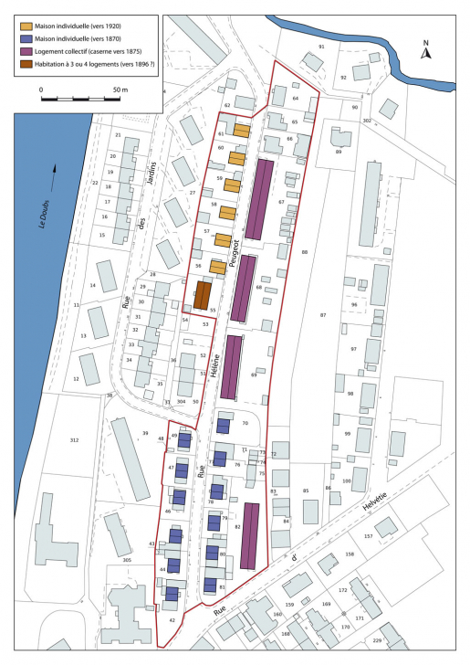 Plan-masse et de situation. Extrait du plan cadastral numérisé, section AM, échelle 1:1000. © Mathias Papigny / Région Bourgogne-Franche-Comté, Inventaire du patrimoine - 2014