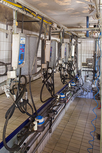 Salle de traite de l'étable ouest. © Sonia Dourlot / Région Bourgogne-Franche-Comté, Inventaire du patrimoine - 2014