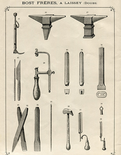 [Enclumettes, burins, etc.], catalogue Bost Frères, 1907. © Jérôme Mongreville / Région Bourgogne-Franche-Comté, Inventaire du patrimoine - 2014