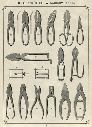 [Forces, pinces diverses, etc.], catalogue Bost Frères, 1907. © Jérôme Mongreville / Région Bourgogne-Franche-Comté, Inventaire du patrimoine - 2014