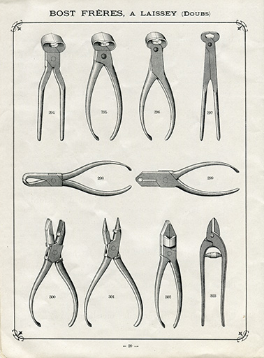 [Tenailles et pinces], catalogue Bost Frères, 1907. © Jérôme Mongreville / Région Bourgogne-Franche-Comté, Inventaire du patrimoine - 2014