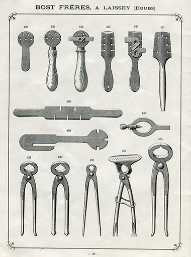 [Tourne-à-gauche, tenailles, etc.], catalogue Bost Frères, 1907. © Jérôme Mongreville / Région Bourgogne-Franche-Comté, Inventaire du patrimoine - 2014