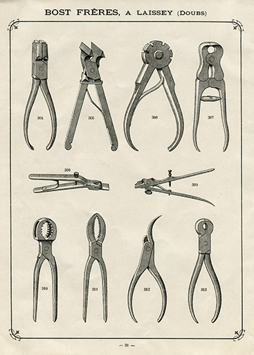 [Pinces spéciales], catalogue Bost Frères, 1907. © Jérôme Mongreville / Région Bourgogne-Franche-Comté, Inventaire du patrimoine - 2014