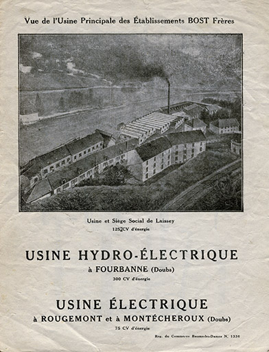 Vue de l'usine principale des Ets Bost Frères, gravure, s.d. [vers 1930]. © Jérôme Mongreville / Région Bourgogne-Franche-Comté, Inventaire du patrimoine - 2014
