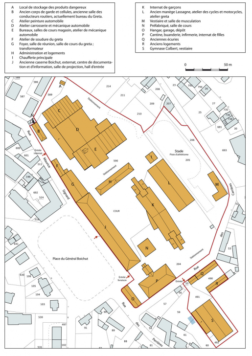 Plan-masse et de situation. Extrait du plan cadastral numérisé, section AB, échelle 1:1000. © Mathias Papigny / Région Bourgogne-Franche-Comté, Inventaire du patrimoine - 2014