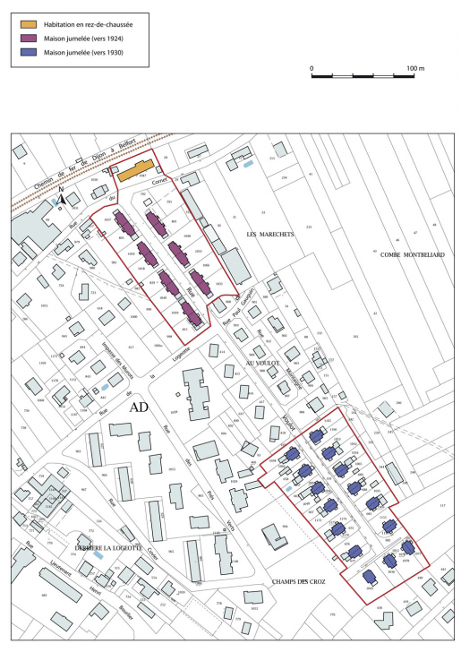 Plan-masse et de situation. Extrait du plan cadastral, 2015, section AD. © Mathias Papigny / Région Bourgogne-Franche-Comté, Inventaire du patrimoine - 2015
