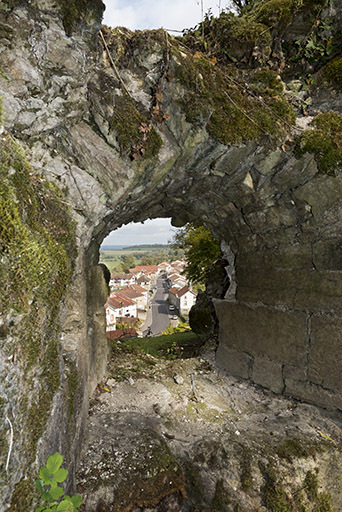 Vue sur le village depuis la tour est.  © Sonia Dourlot / Région Bourgogne-Franche-Comté, Inventaire du patrimoine - 2015