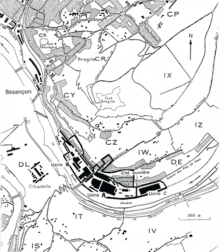 Plan de situation. Extrait du tableau d'assemblage du plan cadastral, 1974, 1/10 000. © André Céréza / Région Bourgogne-Franche-Comté, Inventaire du patrimoine - 2016