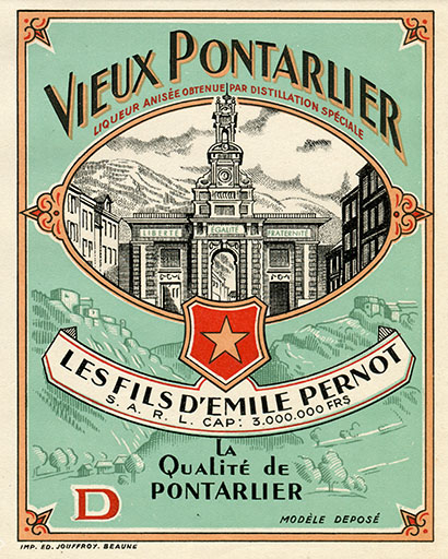 Etiquette de Vieux Pontarlier, s.d. [2e moitié 20e siècle]. © Raphaël Favereaux / Région Bourgogne-Franche-Comté, Inventaire du patrimoine - 2016