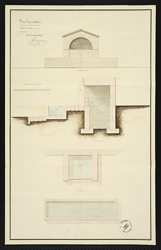 Plan d'une fontaine à construire, rue Saint-Nicolas (1829). © Sonia Dourlot / Archives départementales de la Haute-Saône - 2016
