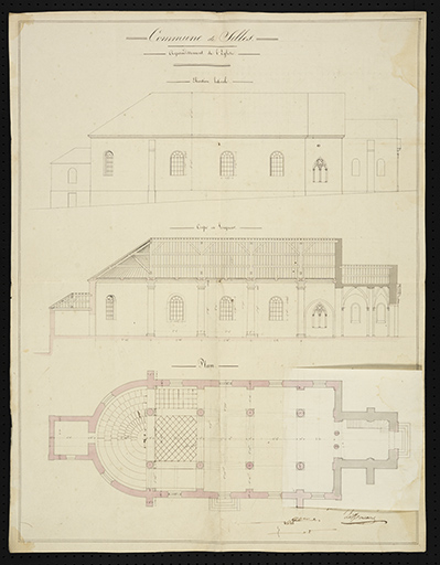 Plan de l'agrandissement de l'église (1827). © Sonia Dourlot (reproduction) / Région Bourgogne-Franche-Comté, Inventaire du patrimoine - 2016