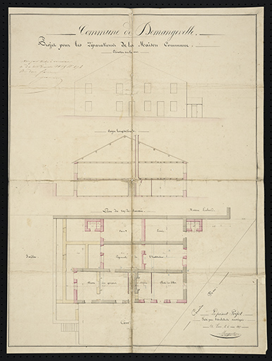 Plan : projet pour les réparations de la maison commune. (1835)  © Sonia Dourlot (reproduction) / Région Bourgogne-Franche-Comté, Inventaire du patrimoine - 2016 Plan : projet pour les réparations de la maison commune. (1835)  © Sonia Dourlot (reproduction) / Région Bourgogne-Franche-Comté, Inventaire du patrimoine - 2016