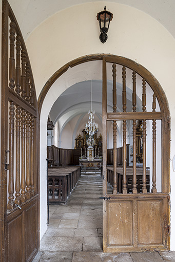 Vue de la nef depuis le portail d'entrée à claire-voie © Jérôme Mongreville / Région Bourgogne-Franche-Comté, Inventaire du patrimoine - 2016