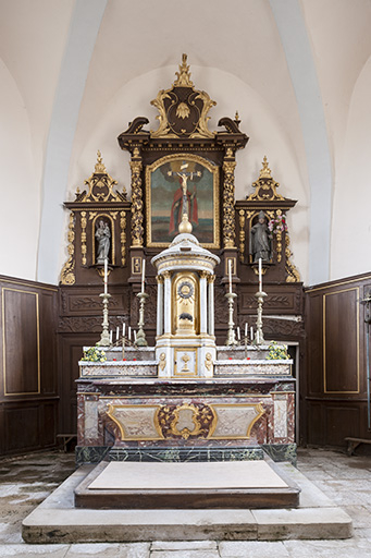 Vue du maitre autel, tabernacle et gradin d'autel © Jérôme Mongreville / Région Bourgogne-Franche-Comté, Inventaire du patrimoine - 2016